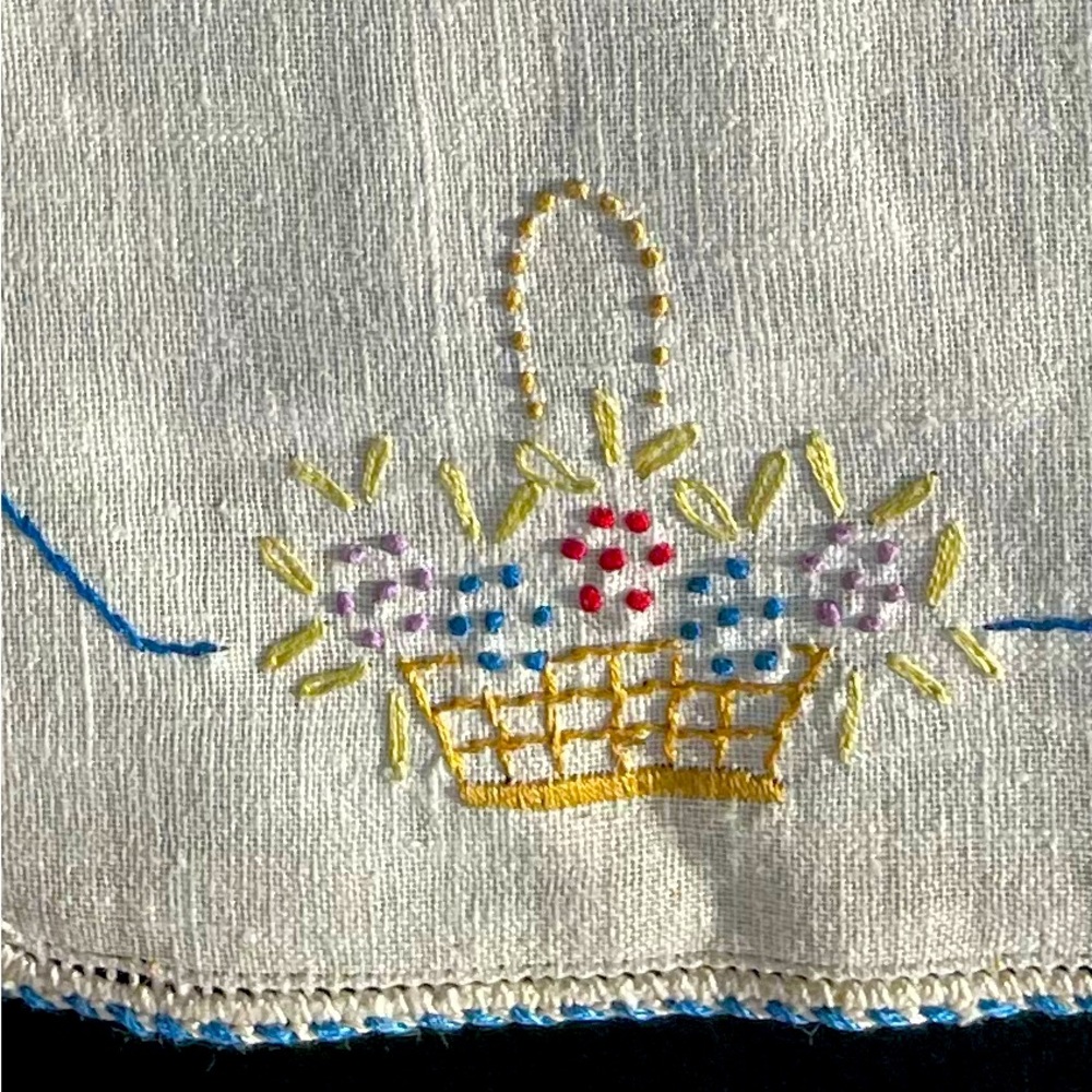 Vintage Hand-embroidered Linen Vanity Scarf Runner